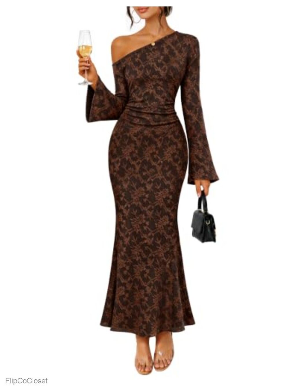 Off Shoulder Floral Lace Bodycon Maxi Dress Wedding Guest Cocktail